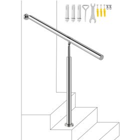 VEVOR Step Handrail 304 Stainless Steel Stair Railing 1-2 Step for Indoor and Outdoor Adjustable Metal Hand Rails for Steps, 31.5x35.4 Inch, Silv